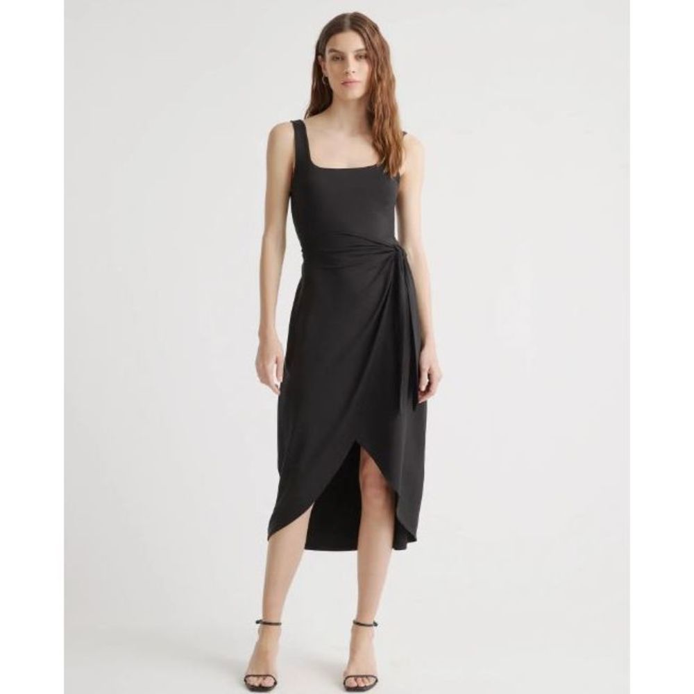 Quince Women's Tencel Jersey Side Tie Midi Dress Black M NWOT